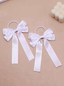 2pcs/Set Women Simple Solid Color Ribbon Multi-Layer Bow Scrunchies, High Elasticity Hair Ties, Suitable For School, Everyday Wear Hair Accessories - View 3