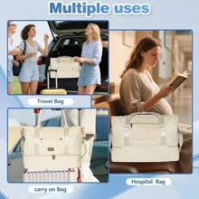 LLNYFL Travel Duffle Bag, Luggage Bag With Shoe Compartment And Toiletry Bag, Weekend Overnight Fitness Bag Weekender Bags For Women(Beige) - 米色 - 查看 6