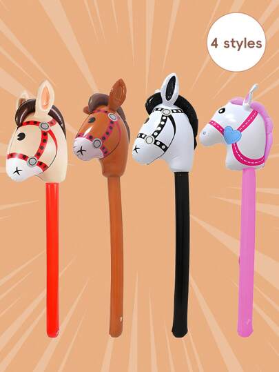 95cm 4 Inflatable Horse-Head Game Sticks, Brown Black/White/Pink PVC Stage Performance Props/Party Entertainment Horse-Head Inflatable Sticks, Party Games, Party Gifts, Team Games, Outdoor Games, Halloween Gifts, Christmas Gifts