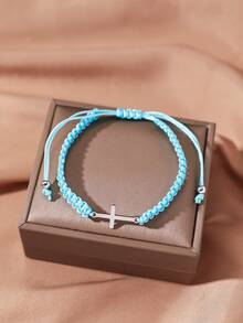 1入組極簡主義時尚手工製作不鏽鋼十字形情侶手環和手帶 - 一件十字不銹鋼編織手鍊 - 查看 9