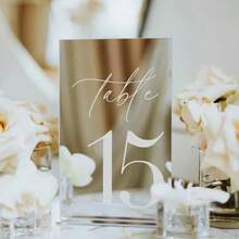 Biển số bàn bằng gương Acrylic màu vàng, số bàn tiệc cưới 12*18CM có chân đế - Nhiều màu - Xem 17