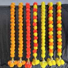 1PCS Marigold Flower Garland For Mantle Hanging Artificial Bells Diwali Garland Wreath For Door Home Party Decoration(160CM) - 橘色 - 查看 8