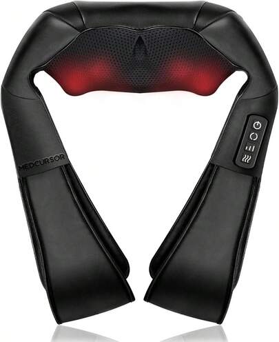  Medcursor Neck Massager With Heat, Deep Tissue Shiatsu Massager, 3D Kneading Shoulder And Back Massage Pillow, Suitable For Home, Office (Black)