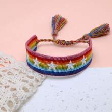 1pc Star Decor Handmade Braided Bracelet, Creative Embroidery Design, Suitable For Party, Beach, Travel, Gift For Friends, Family, Classmates - Colorful - View 5