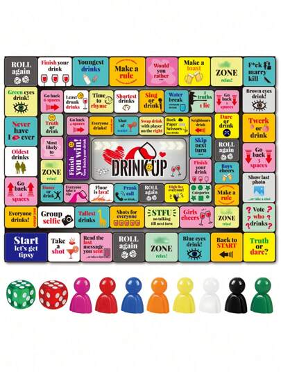 Trinkbrettspiele für Erwachsene, Gummi-Spielmatte (leicht zu verstauen) Trinkbrettspiel, witzige Party interaktive Trinkspiele für Spieleabende, Geburtstage, Familienspiele oder jeden Anlass, ab 21 Jahren, 2-8 Spieler