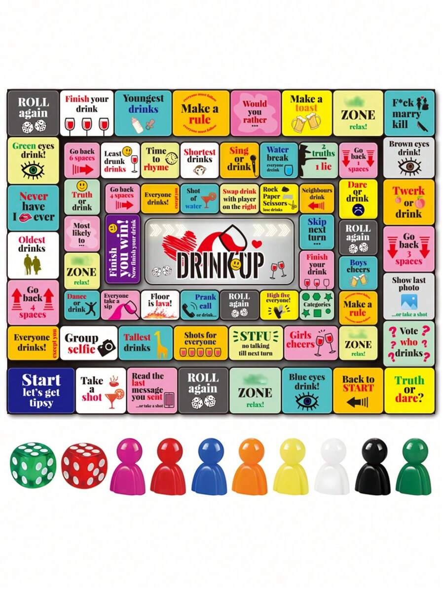 Drinking Board Games For Adults, Rubber Mat (Easy To Store) Drinking Board Game, Funny Party Interactive Drinking Games For Game Night, Birthday, Family Play Or Any Occasion, Age 21+, 2-8 Players