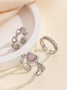 1 Set Of 3pcs Fashionable Asymmetrical Geometric Metal Rings