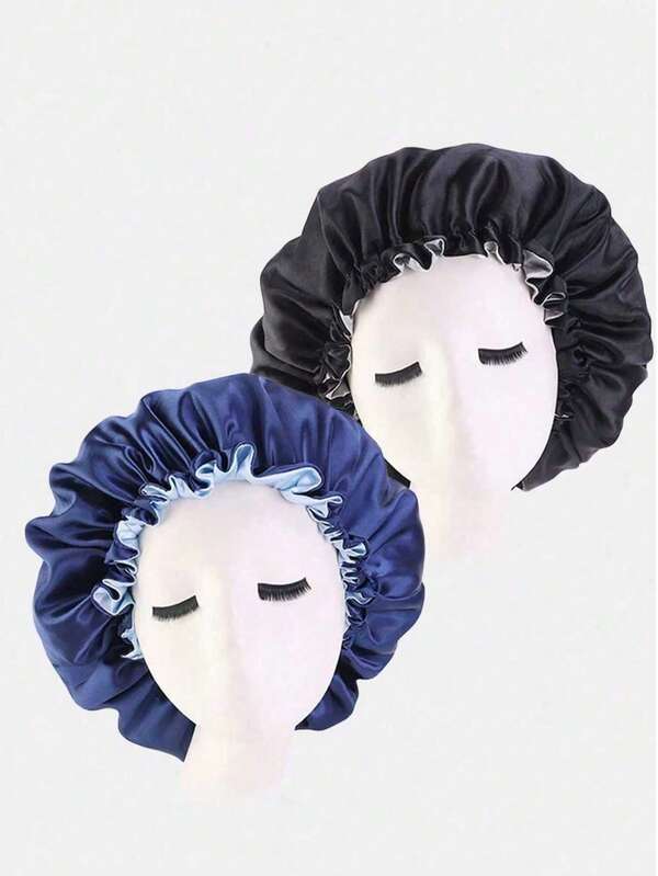 1件装女士多色双层缎面睡眠帽，美妆造型帽，带可调节绑带，适合日常使用，随机颜色发质睡眠帽