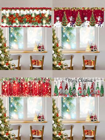 1 件圣诞帷幔窗帘，55x18 英寸圣诞老人雪人一品红杆袋短窗帘，圣诞快乐小矮人厨房帷幔窗帘，适用于卧室、浴室、客厅、冬季圣诞节节日装饰、2025 年家居圣诞装饰、圣诞饰品