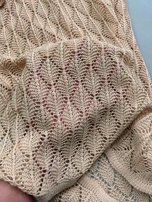 女式纯色波西米亚性感镂空透明钩针修身长袖 V 领罩衫短裙，春夏 - 駝色 - 查看 5