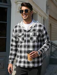 Cotrasen Mens Flannel Cotton Heavy Thick Sherpa Fleece Lined Plaid Shirt Jackets Warm Button Up Winter Coats With Hood