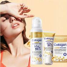 SADOER 3 件套胶原蛋白护肤套装,100g 保湿霜,30ml 精华液,20g 眼霜,保湿滋养,适合所有肤质,焕活套装,送给妈妈、女朋友的礼物,抗衰老美白 - 白色 - 查看 3