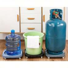 1pc Adjustable Plastic Bucket Base With Caster Wheels, Heavy Duty Mobile Stand, Suitable For Water Bottles And Gas Cylinders, Multi-Functional Kitchen Storage Rack - Multicolor - View 3