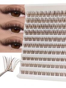 Rikuaild 110pcs Brown Cluster False Eyelashes, D Curl Density, Suitable For Natural Or Dramatic Makeup Effect, DIY Eyelash At Home - D - View 3