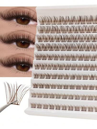 Rikuaild 110pcs Brown Cluster False Eyelashes, D Curl, Dense Single Strands, 8-16mm Mixed Length, Fluffy Natural Selected Material, Suitable For Natural Or Thick Makeup Effect, DIY Eyelashes At Home