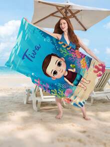 1 pièce Serviette de bain, de plage ou de douche ultra-douce et absorbante avec impression de dessin animé personnalisée. Idéal pour les voyages, les vacances, l'extérieur. Accessoire estival, de vacances, de salle de bain, de plage. Cadeau d'anniversaire, de fête de la plage pour elle/lui