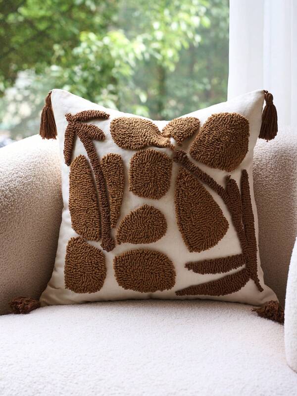 1pc Plush Embroidered Decorative Pillow Cover (No Insert), Modern Luxurious 3D Plush Cushion Cover, Suitable For Home, Sofa, Bed Decor, All Seasons