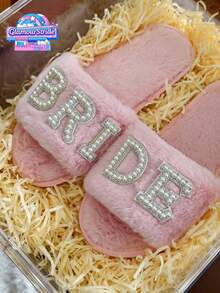 新娘拖鞋，温暖舒适的露趾拖鞋，适合新娘派对、单身派对和婚礼当天，平底交叉白色露趾拖鞋 - 粉色 - 查看 3