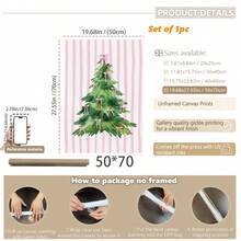 1 buc. Artă de perete de Crăciun, Brad de Crăciun verde vintage cu fundal roz, Decorațiuni de Crăciun roz distractive, Artă festivă, Descărcați acum Potrivit pentru camere de copii, creșe, dormitoare de petrecere pentru băieți și fete, decorațiuni pentru sălile de clasă de grădiniță, Impermeabil. Tapet decorativ pentru tăblia de pat, Decorațiuni de petrecere, Cadouri