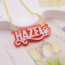 Colar com nome personalizado em acrílico, joia com placa de nome personalizada, colar com nome infantil, colar personalizado, placa de nome colorida em acrílico, presente para a mãe, preto, prata, dourado, elegante, colorido, vintage, simples, unissex, casual, fofo, personalizado, único, presentes ideais para ele, presentes ideais para ela, para ela, namorado, namorada, pai, mãe, família, amigos, para aniversários, para aniversários de casamento, para formatura, para baile de formatura, para festas, colares com palavras da moda personalizados, estilo casual chique de rua, glamour de Ano Novo - dourado - Ver 19