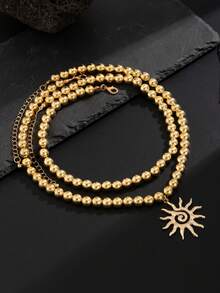 2pcs/Set Sunflower Pendant Beaded Double-Layer Necklace Set, Fashionable & Versatile For Men - Sunflower - View 15