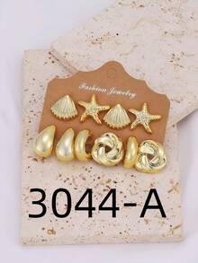 8/10/18件套海星、贝壳、蝴蝶结、水滴、耳钉、扭纹C形耳环套装，海洋风耳环，适合作为礼物送给家人、朋友，也适合节日、夏季海滩派对以及女士日常佩戴。 - 金黃色 - 查看 9