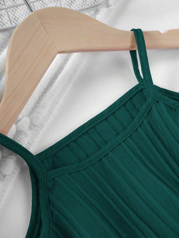 2pcs/Set Girls' Solid Color Camisole Top And Wide Leg Pants, Summer - Green - View 4