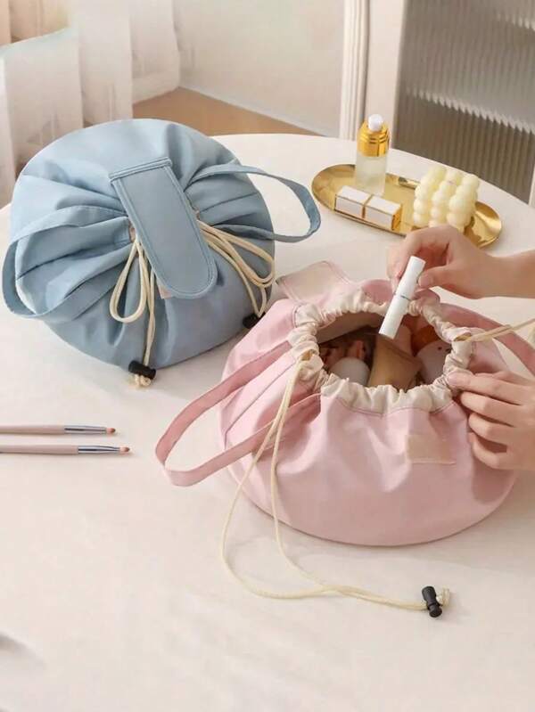 Portable Drawstring Lazy Storage Bag Cosmetic Bag Bucket Bag, Portable Large Capacity Cosmetic Drawstring Storage Bag, Luxury Cosmetic Bag - Large Capacity, Portable Travel Storage Bag, Gold Zipper, Fabric, Suitable For Cosmetics And Necessities, Cosmetics Travel Bag, Elegant Accessory, High-Quality Structure.