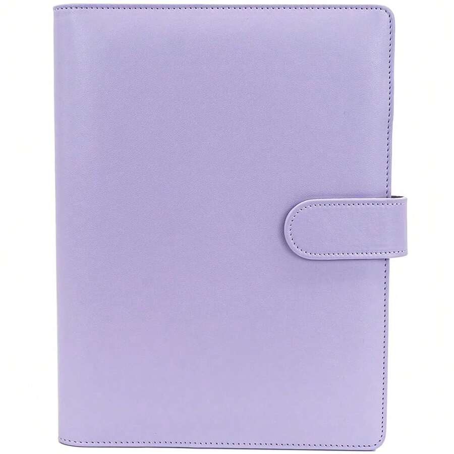 A5 PU Leather Binder Cover With Magnetic Buckle Closure, 6 Ring Personal Notebook For Organizing Planner Refill Pages, Photo Card Sleeves, Multi-Functional Card Collector-826103 - Purple - View 1