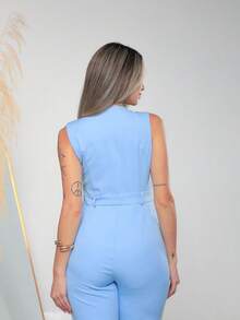 Women's Tailored Jumpsuit With Button At The Front C3154 - Baby Blue - View 6