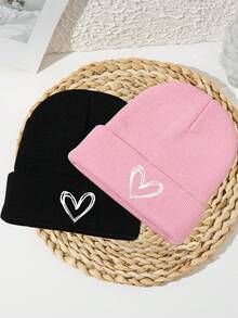 1 Pc Unisex Heart Embroidery Outdoor Sports Ski Casual Acrylic Knit Beanie, Suitable For Autumn/Winter - Multicolor - View 24