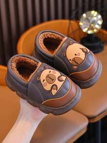 1 双 Capa Bala 儿童冬季包趾拖鞋，男童女童保暖防滑卡通毛绒内衬家居鞋 - 棕色 - 查看 3