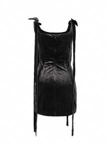 Astony One 性感黑色丝绒迷你连衣裙，饰有闪亮水钻蝴蝶结肩带 | 简约短款晚礼服，适合生日、单身派对、舞会、约会之夜、夜店、外出等各种场合 - 黑色 - 查看 3