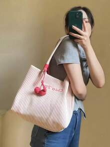 Chio2nd Commuter Pink Wave Tote Bag 2024 New Fashion Large Bag Women's Shoulder Bag Color Matching Knitted Bag, Suitable For Office Workers, Ladies, Girls(Without Pendant)