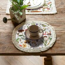 1 Stück/4 Stücke/6 Stücke geflochtene Platzmatte mit Fransen, Isoliermatte, Tischdekor in Wald, Pilz und Blumen Restaurant, geflochtene Platzmatte für Wohnzimmer, rutschfeste Platzmatte, rund und quadratisch optional.