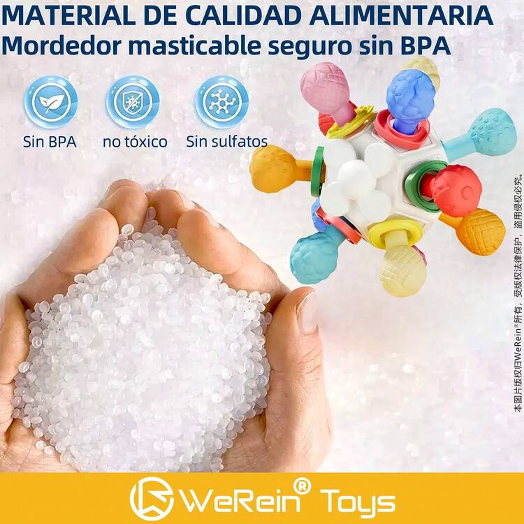 WeRein 婴儿曼哈顿抓握球、曼哈顿手指球、牙胶球、五感忙碌球、原子球、婴儿玩具、婴儿出牙凝胶、有趣的按压和抓握练习、可咀嚼出牙凝胶握把、婴儿手摇铃玩具、软橡胶球原子旋转牙胶抓握玩具、新生儿礼物、圣诞礼物。（颜色随机） - 彩色 - 查看 6