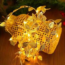Golden Leaf Garland Fairy Lights – 6.56ft Christmas Rope Lighting With 20 LED, Battery Operated Indoor String Lights For Bedroom, Wedding, Home Decor – Plastic, Switch Control, No Plug/Battery
