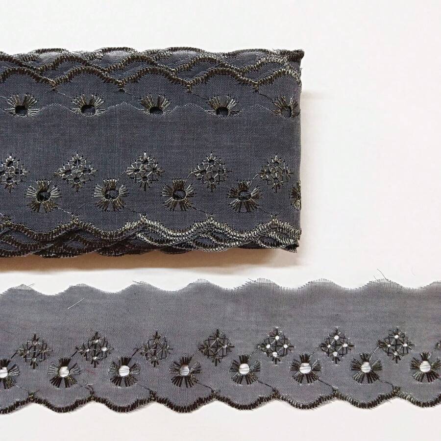English Embroidery Piece 5cm Wide - 13.70 Meters Long. Embroidered Lace - Xám - Xem 1