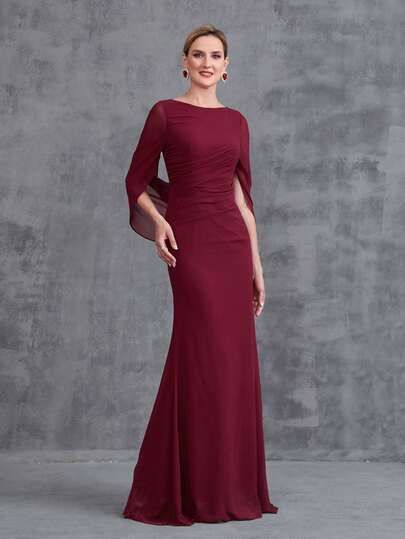 Elegant Fairy-Style Mother Of The Bride Dress - Classic Boat Neck And Charming Half Sleeves Design, Paired With Graceful Mermaid-Style Skirt | Perfect For Formal Weddings, Grand Galas, Elegant Receptions, Refined Banquets, And Solemn Ceremonies