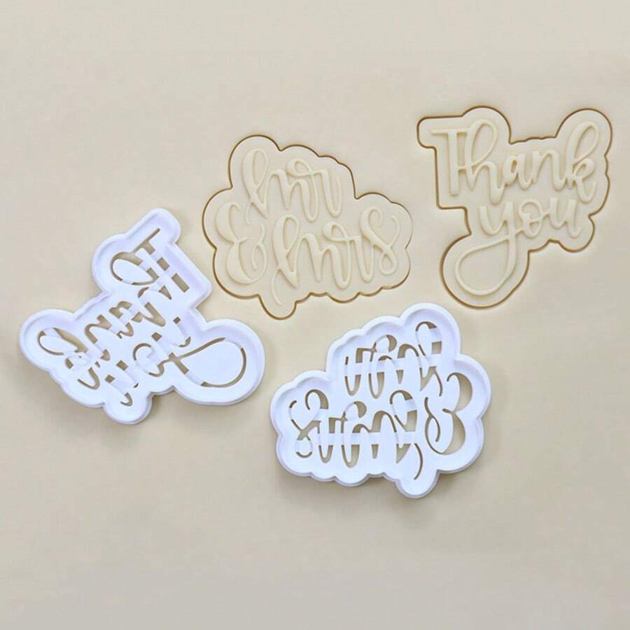 1 PIEZA Molde de galletas de plástico con fuente en inglés "Baby & Love, Thank You, Mr.&Ms.", adecuado para cortar galletas, fácil de dar forma y desmoldar, es una buena herramienta para hornear en la cocina