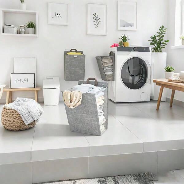 1 pieza Cesta de lavandería plegable con tapa, cesto de ropa sucia extraíble y portátil, adecuado para dormitorio, baño, dormitorio universitario