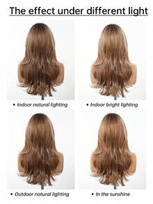 棕色高光渐变浪漫 22 英寸长波浪发带刘海合成假发，适合女性日常使用派对度假节日自然浪漫性感优雅简约休闲万圣节圣诞节角色扮演耐热假发角色扮演派对假发，适合时尚女性日常学校穿着