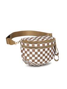 Classic Checkered Design Crossbody Bag–Matches Diverse Styles For Outings, Commutes & Leisure Time  Ample Space For Daily Errands, Casual Outings & Travel Adventures - Kẻ caro nâu - Xem 4