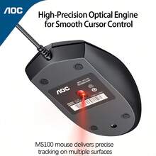 AOC MS100 Universal Mouse For Both Left And Right Hands Ergonomic Symmetrical Design Frosted Sweat-Proof Shell Plug And Play Without Driver Comfortable For Office And Home Use Black With Sound - Black Sound - View 5