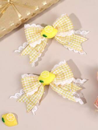 2 st citron hårrosetter för kvinnor flickor gul rutig spets rosett alligatorklämmor med citron tillbehör söta söta semesterrosett hårspännen bedårande citron rutiga rosett hårspännen kvinnor håraccessoarer