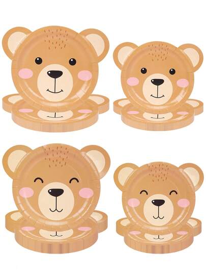 20pcs/40pcs Brown Bear Paper Plates Bear Shaped 7 Inch Cute Cake Plates 9 Inch Dinner Plates Brown Theme First Birthday Tableware Teddy Decorations For Gender Reveal Babe Shower Birthday Party Supplies