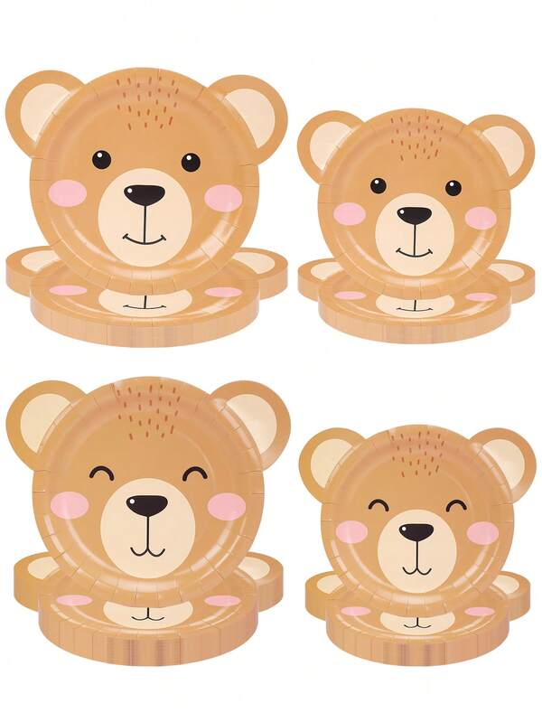 20pcs/40pcs Brown Bear Paper Plates Bear Shaped 7 Inch Cute Cake Plates 9 Inch Dinner Plates Brown Theme First Birthday Tableware Teddy Decorations For Gender Reveal Babe Shower Birthday Party Supplies