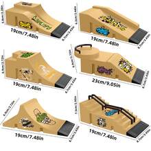 6-In-1 Fingerboard Ramp Set, Including Halfpipe Ramp, Fingerboard Skateboard, Finger Skating Training Props, Interactive Freestyle Skateboarding Game, Random Color Skateboard Pattern And Wheel Accessories - Multicolor-929-1 - View 9