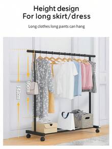 A Simple Coat Rack With Wheels For Easy Movement, Floor-Standing Folding Balcony Single-Pole Clothes Drying Rack, Home Bedroom Clothes Rack - Black(143x120) - View 8