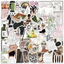 50张水彩贴纸，可爱动物和花卉贴纸，乙烯基防水贴纸，适用于水瓶、电脑、笔记本电脑、手机、行李箱、笔记本、冰箱等。 - I - 查看 7